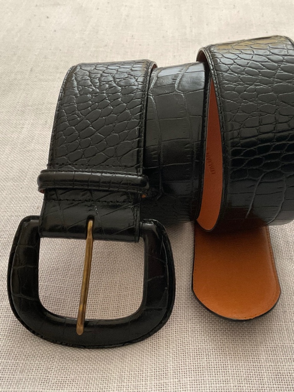 Vintage Lauren Ralph Lauren Wide Black Croc-Embossed Italian Leather Belt Size L